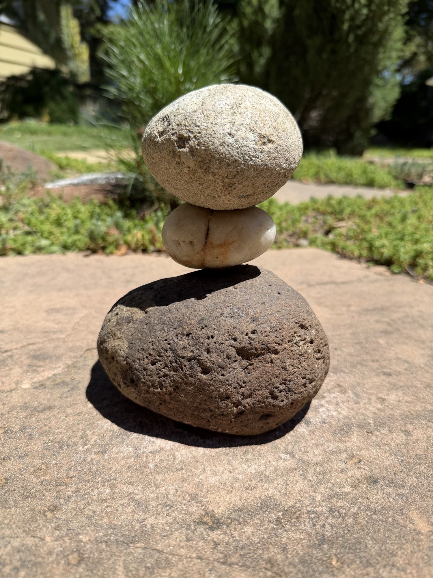 Stacked Rock Fountain - Natural Stone Rock Stack Water Feature for Garden &amp; Patio (6" wide, 7" tall)