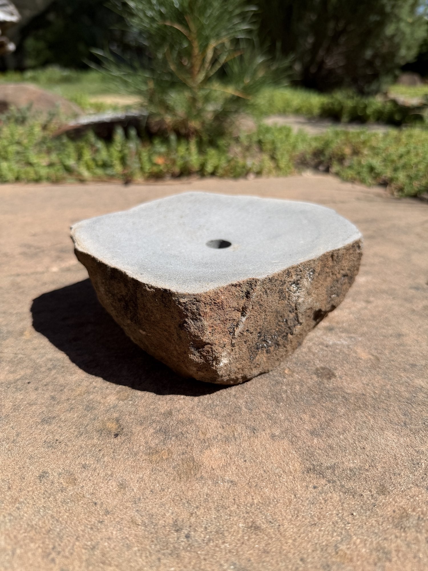 Drilled Rock Bird Bath Fountain - Natural Bubbling Stone for Hummingbirds (6-1/2"x6"x2")