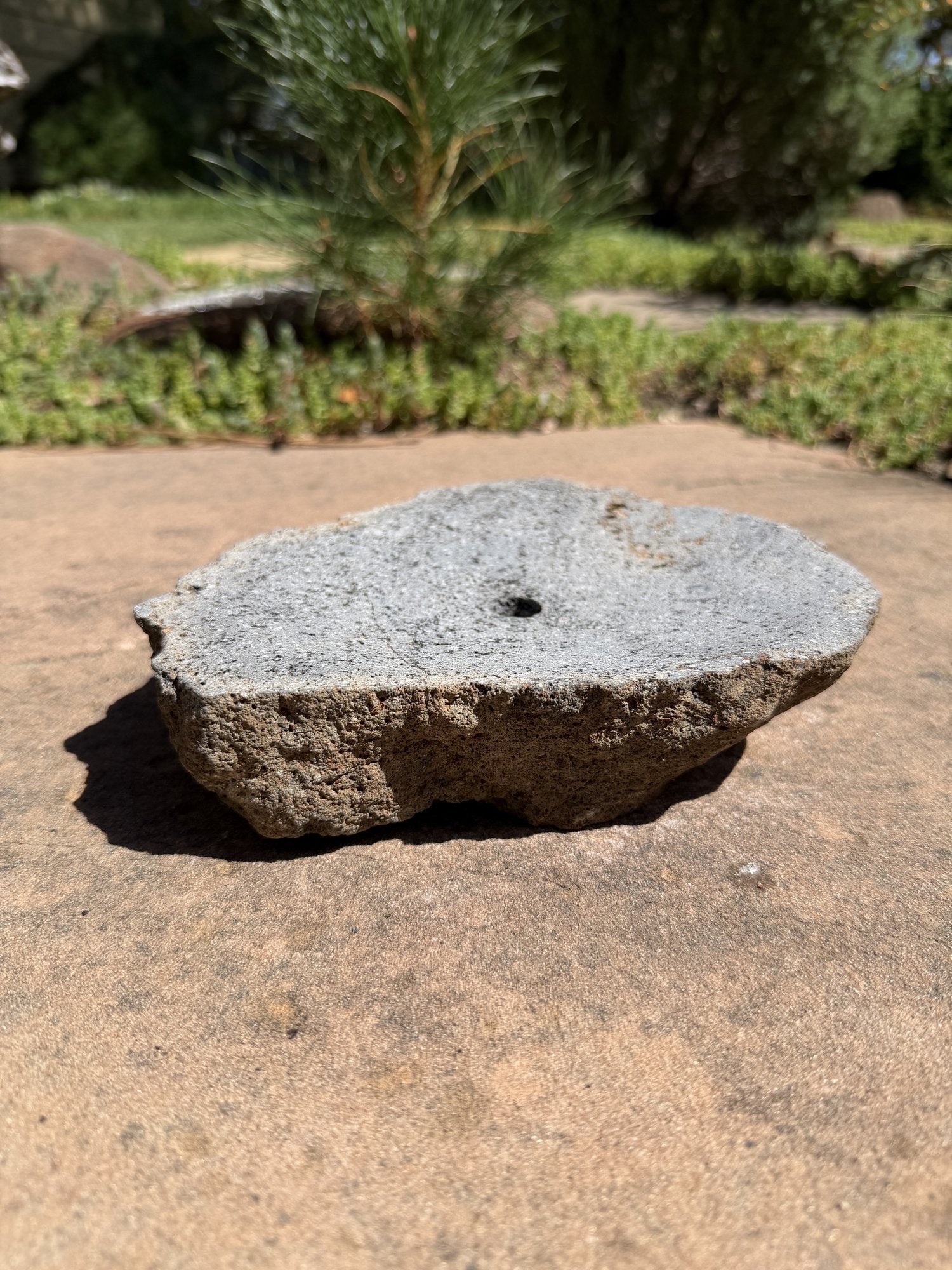 Drilled Rock Bird Bath Fountain - Natural Bubbling Stone for Hummingbirds (8"x7"x2")