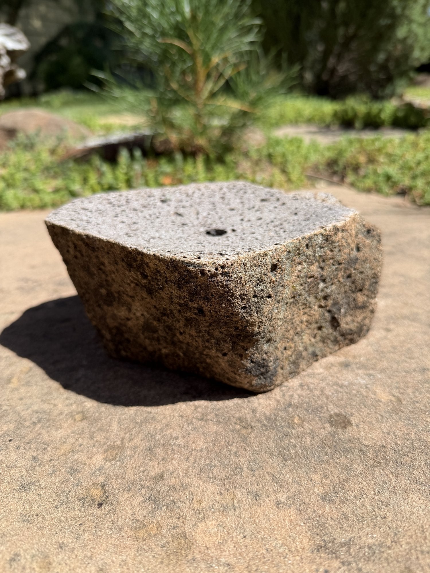 Drilled Rock Bird Bath Fountain - Natural Bubbling Stone for Hummingbirds (6"x6"x3")