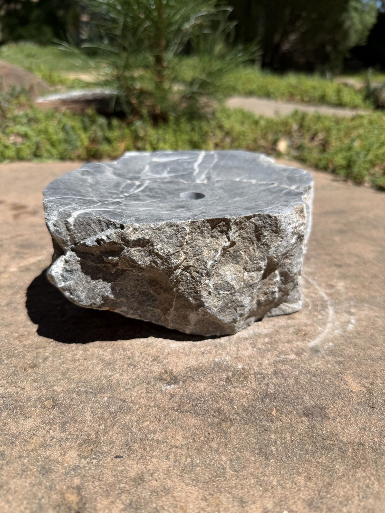 Hand-Polished Stone Bird Bath - Smooth River Rock for a Bubbling Fountain (7"x6"x3")