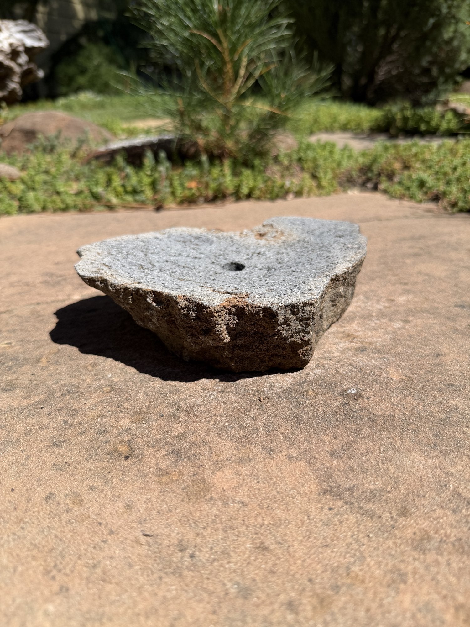 Drilled Rock Bird Bath Fountain - Natural Bubbling Stone for Hummingbirds (7"x6-1/2"x2") II