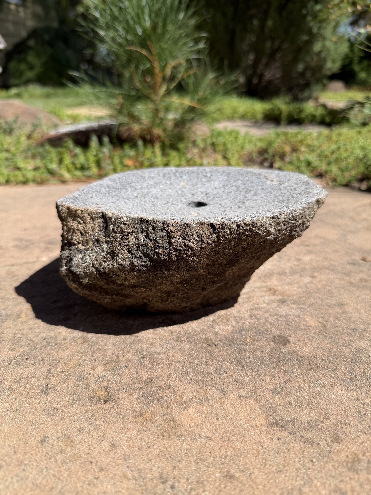 Drilled Rock Bird Bath Fountain - Natural Bubbling Stone for Hummingbirds (7-1/2"x7"x3")