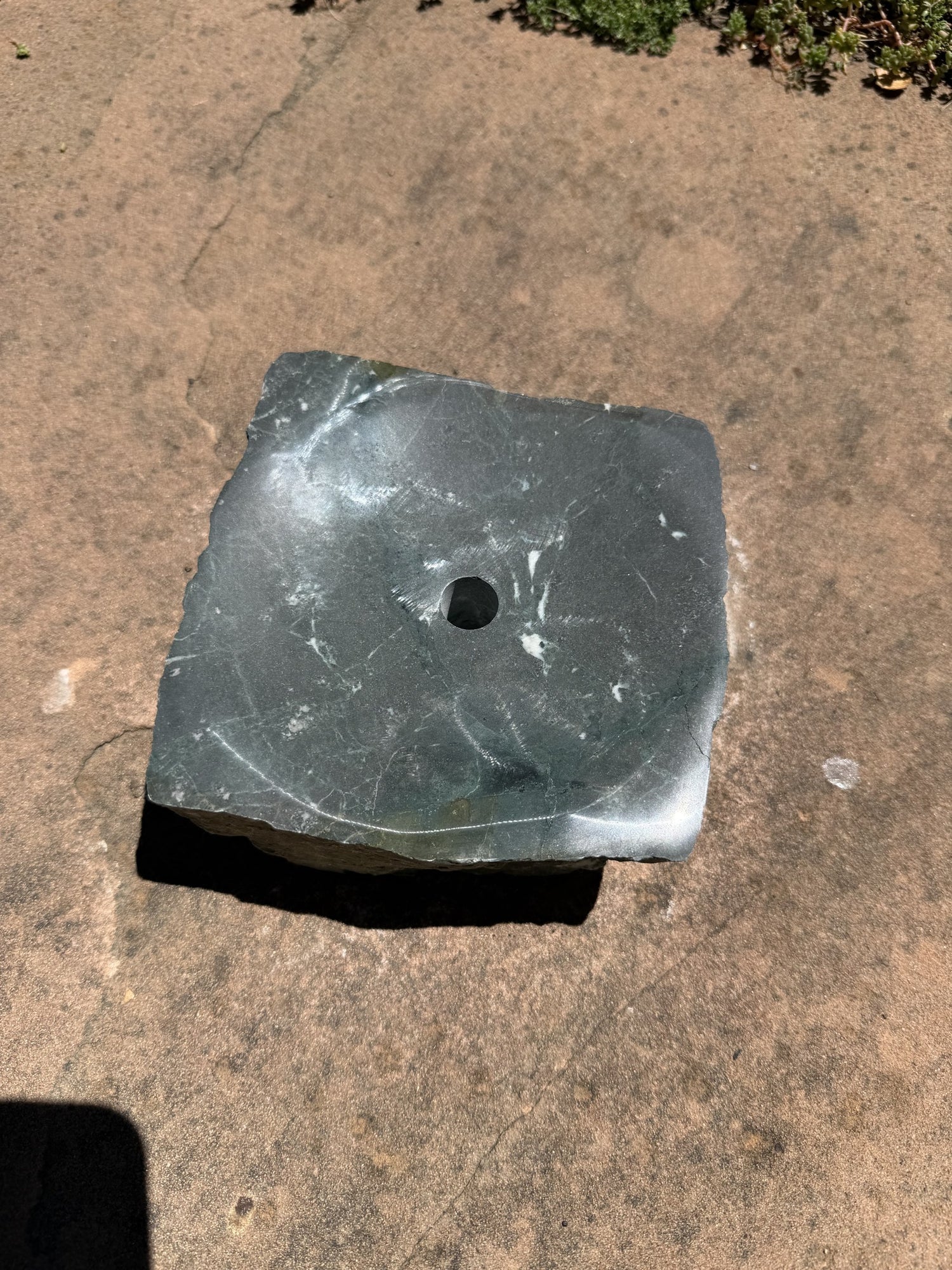 Hand-Polished Stone Bird Bath - Smooth River Rock for a Bubbling Fountain (6"x6"x2-1/2")