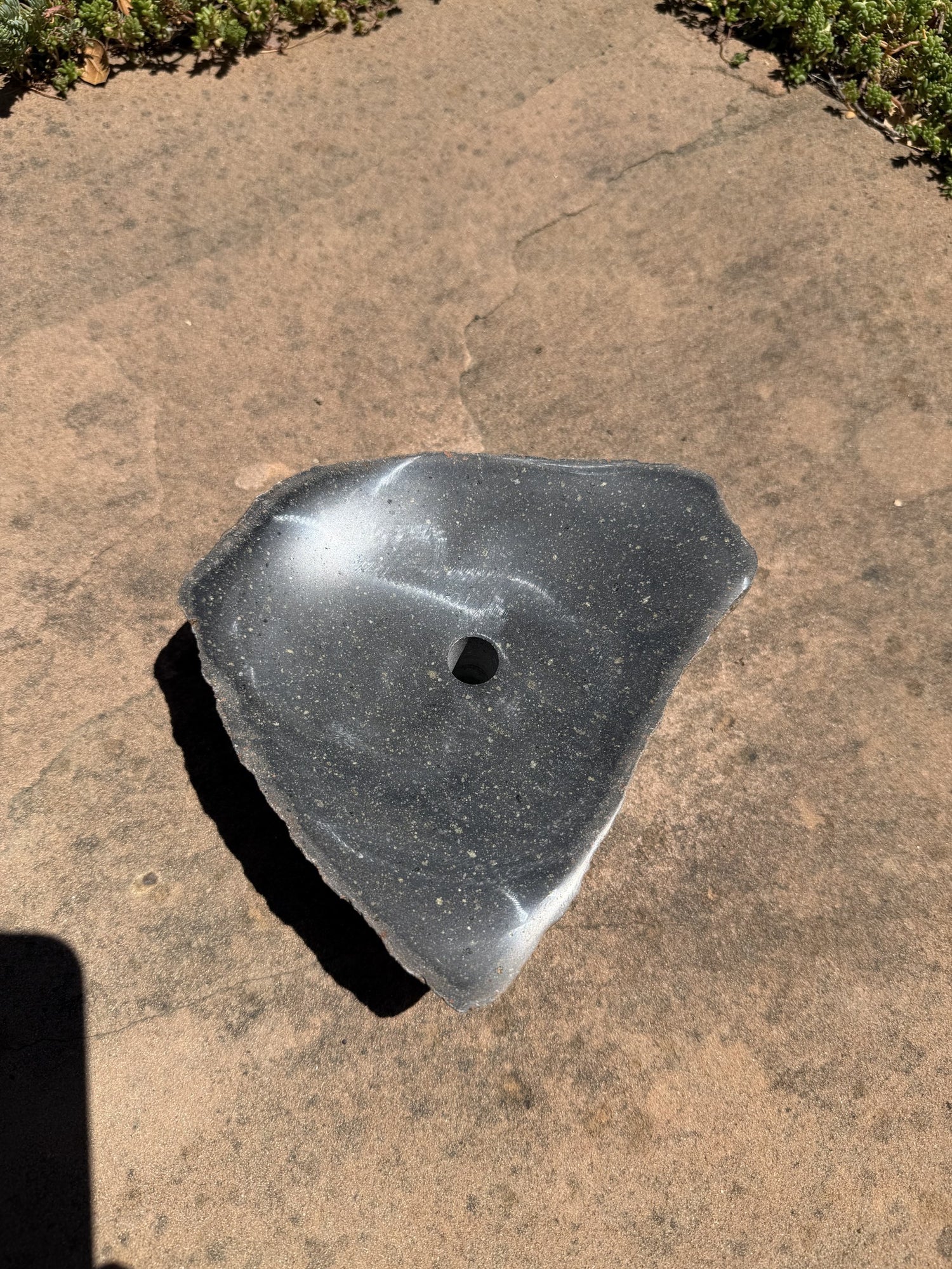 Hand-Polished Stone Bird Bath - Smooth River Rock for a Bubbling Fountain (7" wide)