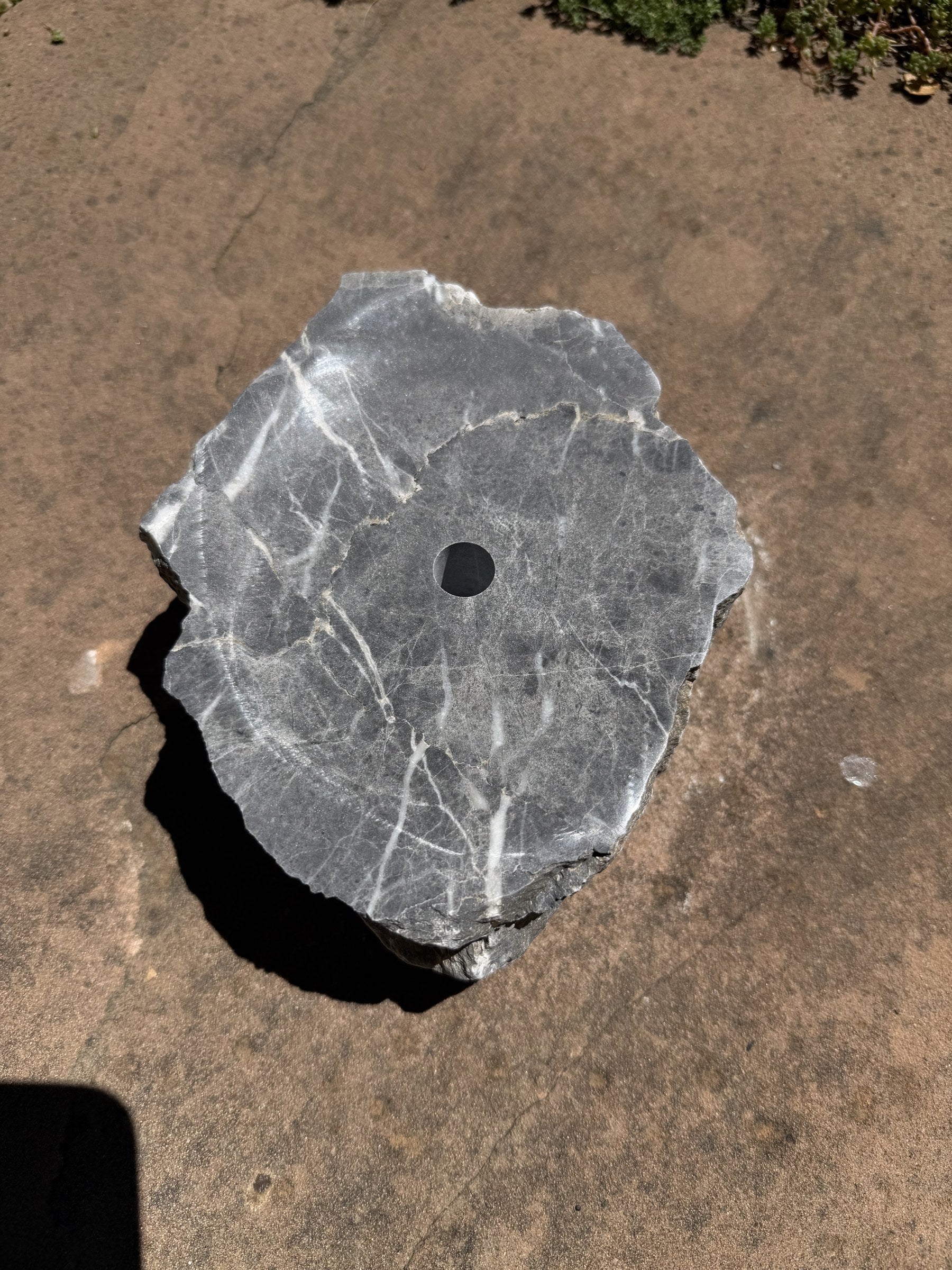 Hand-Polished Stone Bird Bath - Smooth River Rock for a Bubbling Fountain (7"x6"x3")