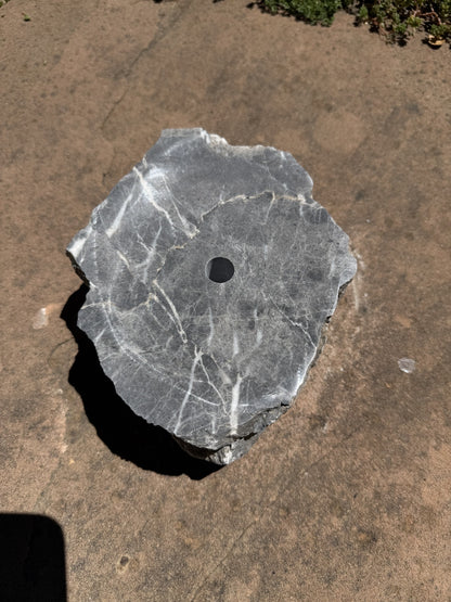 Hand-Polished Stone Bird Bath - Smooth River Rock for a Bubbling Fountain (7"x6"x3")