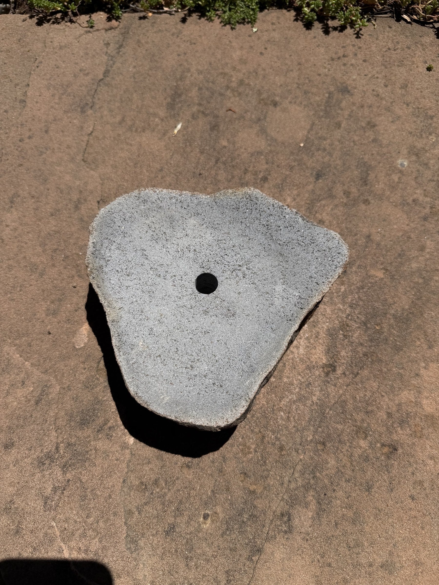 Drilled Rock Bird Bath Fountain - Natural Bubbling Stone for Hummingbirds (7" wide, 2" tall)