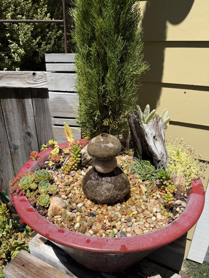 Stacked Rock Fountain - Natural Stone Rock Stack Water Feature for Garden &amp; Patio (6" wide, 7" tall)