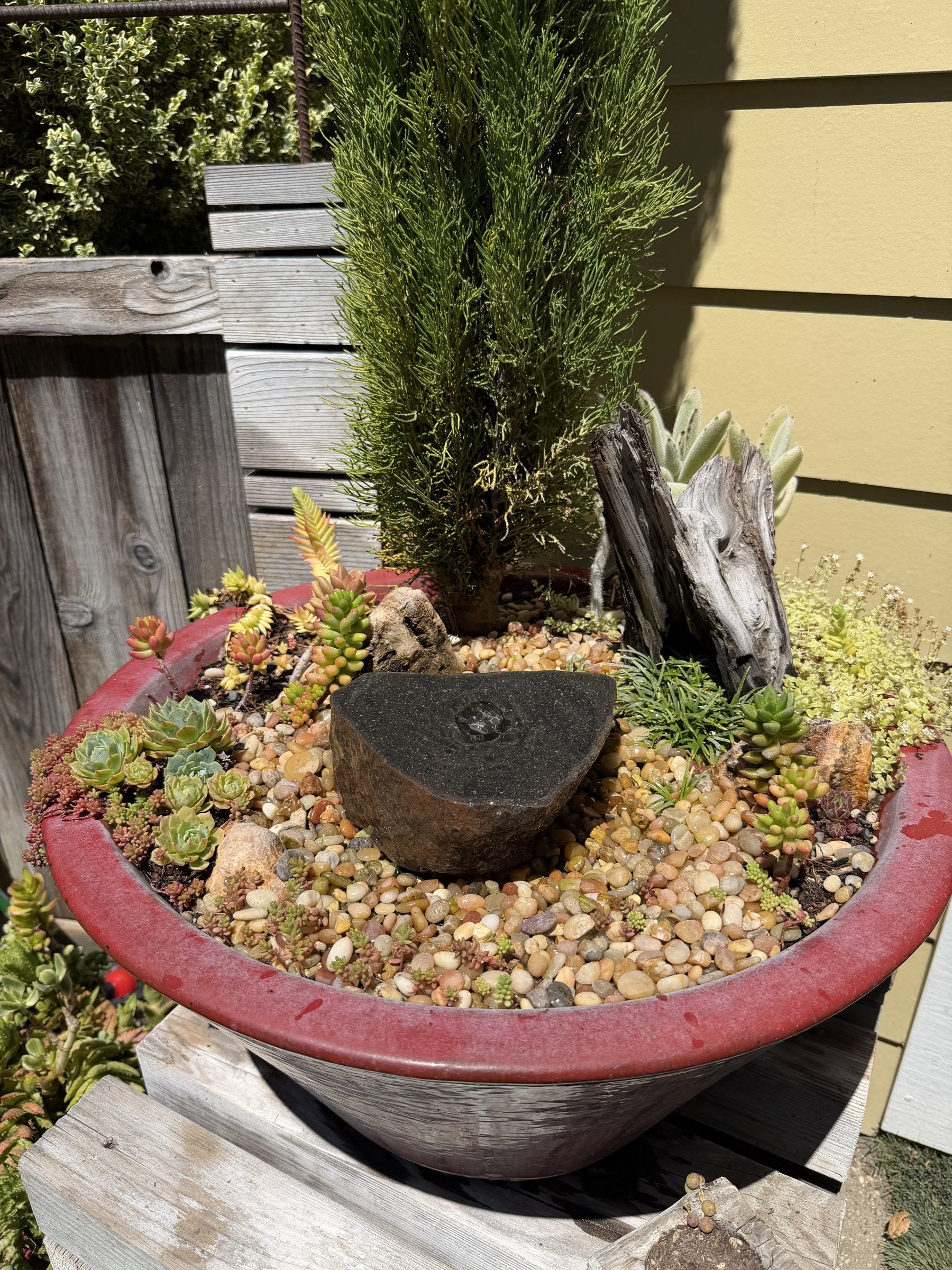 Hand-Polished Stone Bird Bath - Smooth River Rock for a Bubbling Fountain (7" wide)
