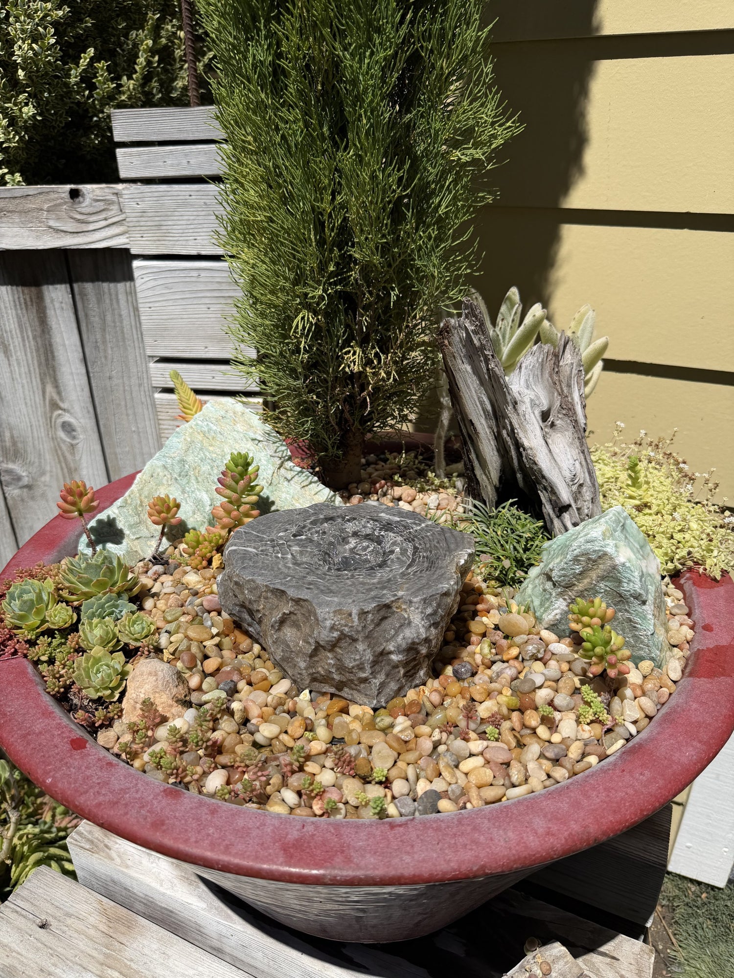 Hand-Polished Stone Bird Bath - Smooth River Rock for a Bubbling Fountain (7"x6"x3")
