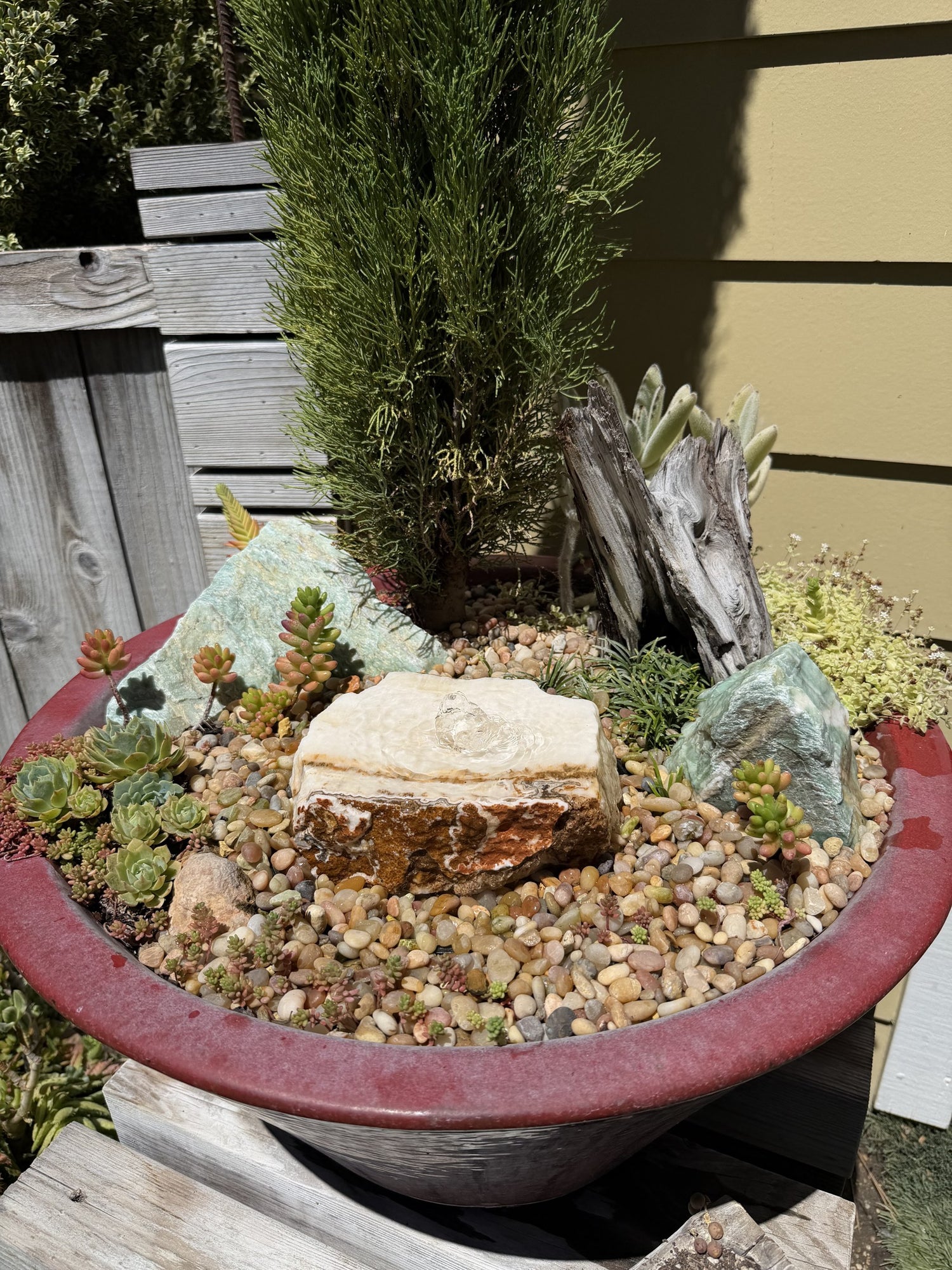 Hand-Polished Stone Bird Bath - Smooth River Rock for a Bubbling Fountain (7"x6"x2-1/2")