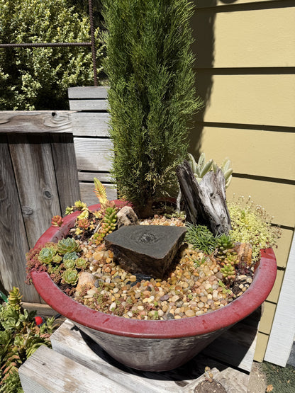 Drilled Rock Bird Bath Fountain - Natural Bubbling Stone for Hummingbirds (6" wide, 3" tall)