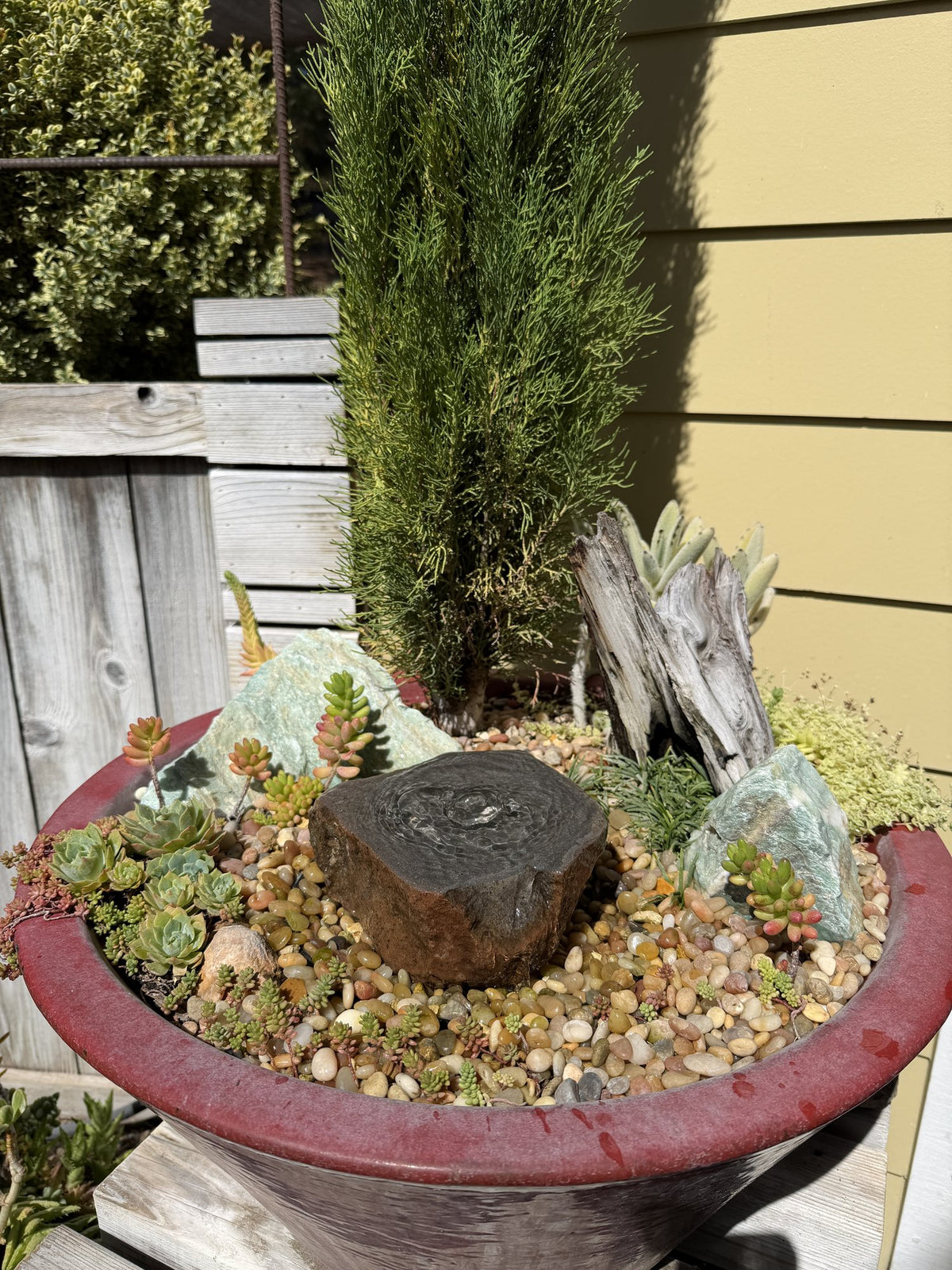 Drilled Rock Bird Bath Fountain - Natural Bubbling Stone for Hummingbirds (6-1/2"x6"x2-1/2")