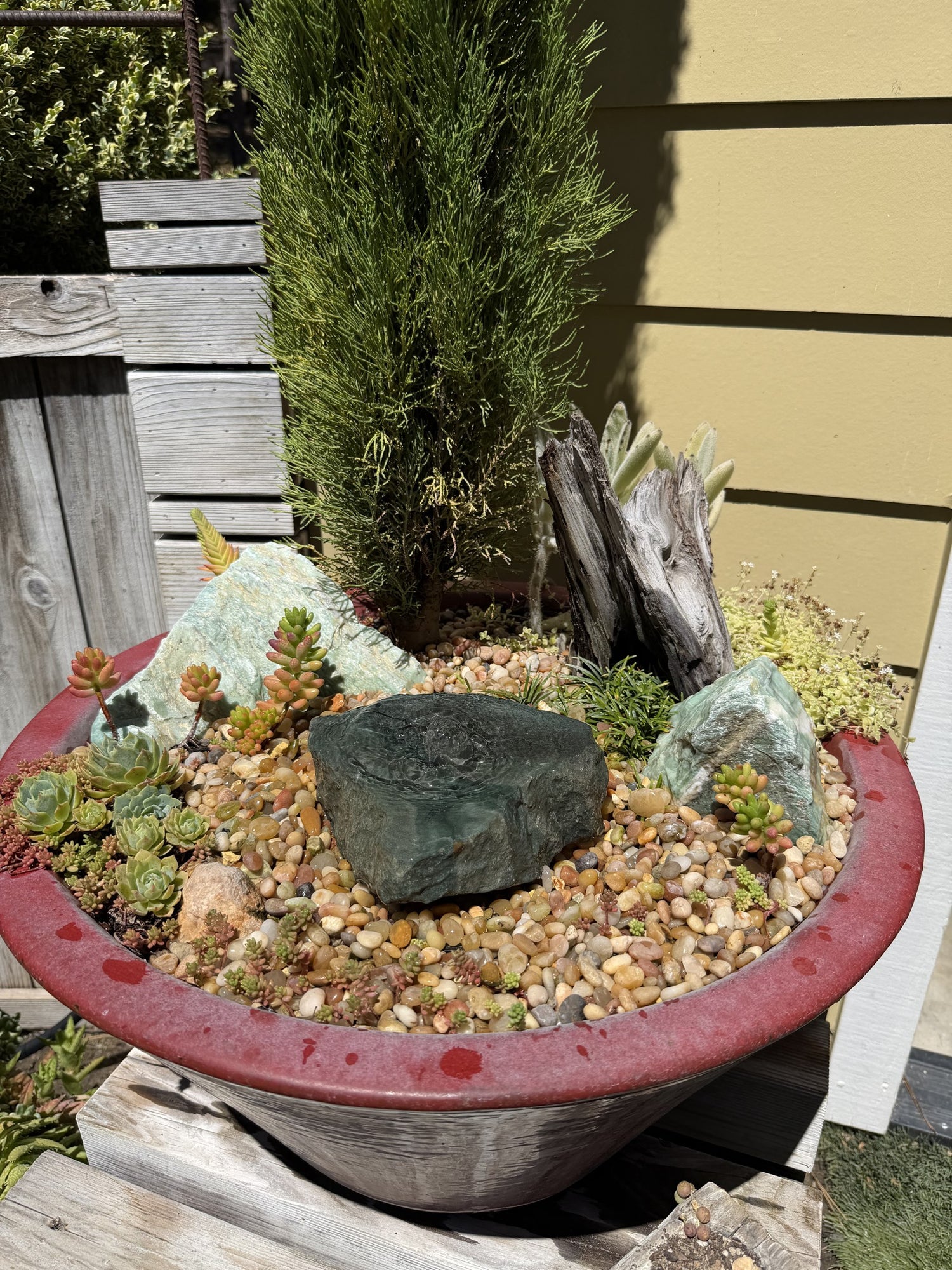 Hand-Polished Stone Bird Bath - Smooth River Rock for a Bubbling Fountain (7"x7"x2")