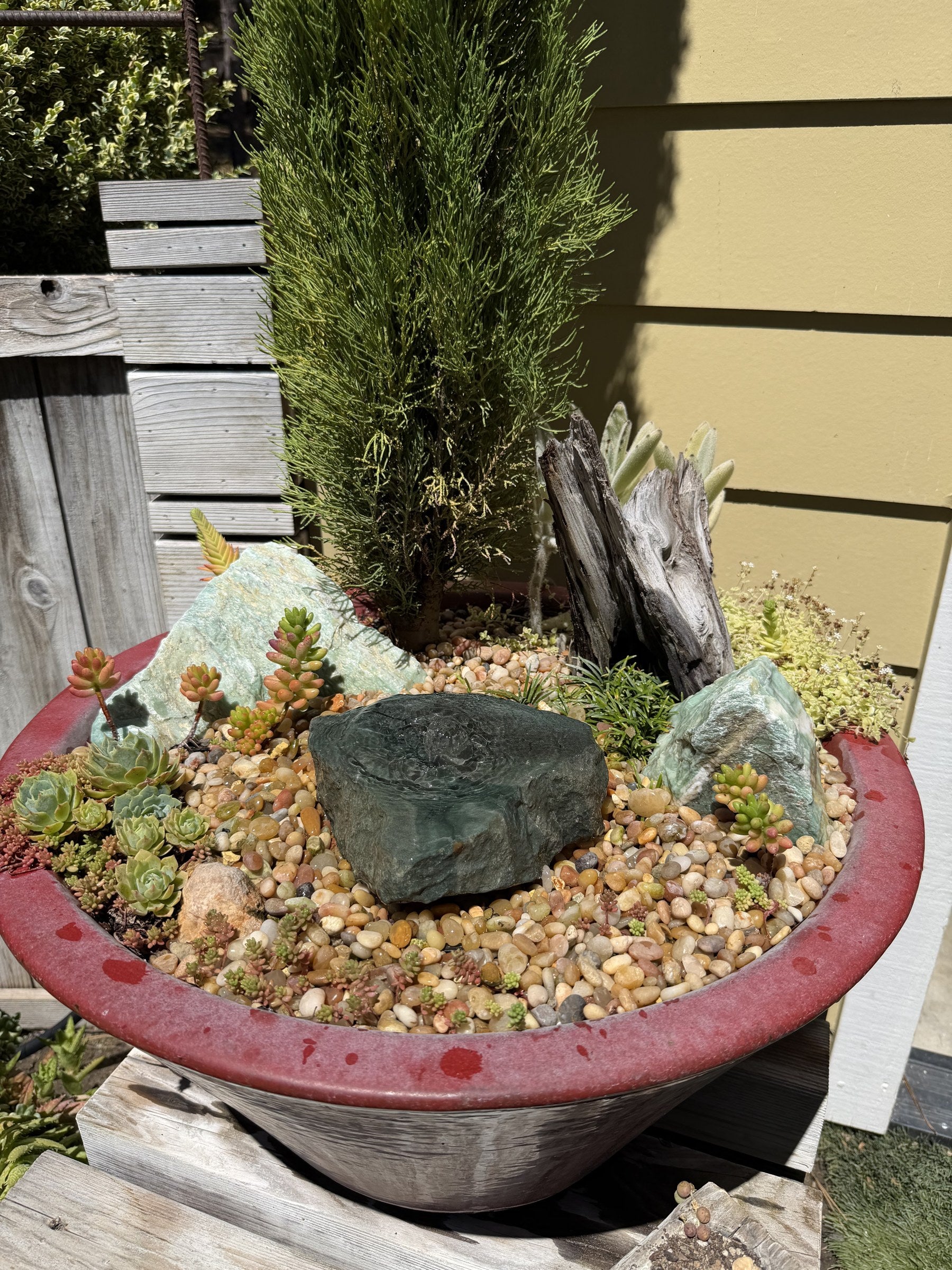 Hand-Polished Stone Bird Bath - Smooth River Rock for a Bubbling Fountain (7"x7"x2")