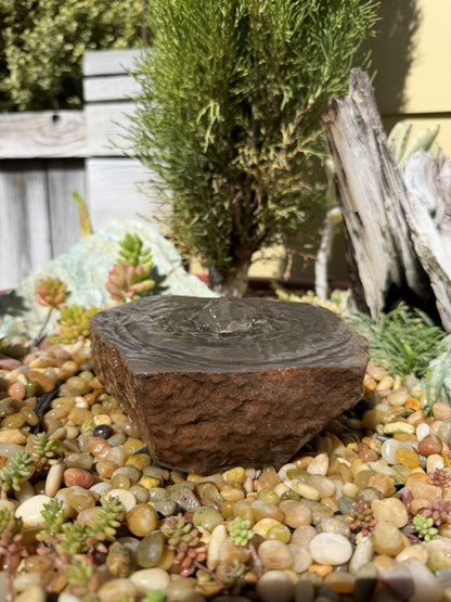 Drilled Rock Bird Bath Fountain - Natural Bubbling Stone for Hummingbirds (6-1/2"x6"x2")