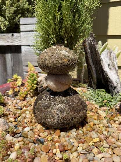 Stacked Rock Fountain - Natural Stone Rock Stack Water Feature for Garden &amp; Patio (6" wide, 7" tall)
