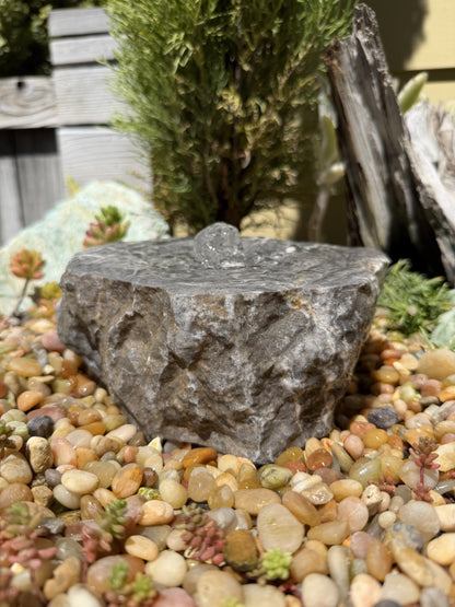 Hand-Polished Stone Bird Bath - Smooth River Rock for a Bubbling Fountain (7"x6"x3")