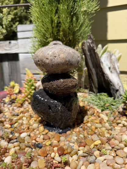 Stacked Rock Fountain - Natural Stone Rock Stack Water Feature for Garden &amp; Patio (5" wide, 7" tall)