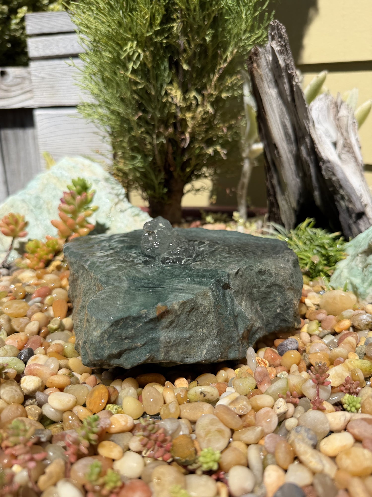Hand-Polished Stone Bird Bath - Smooth River Rock for a Bubbling Fountain (7"x7"x2")