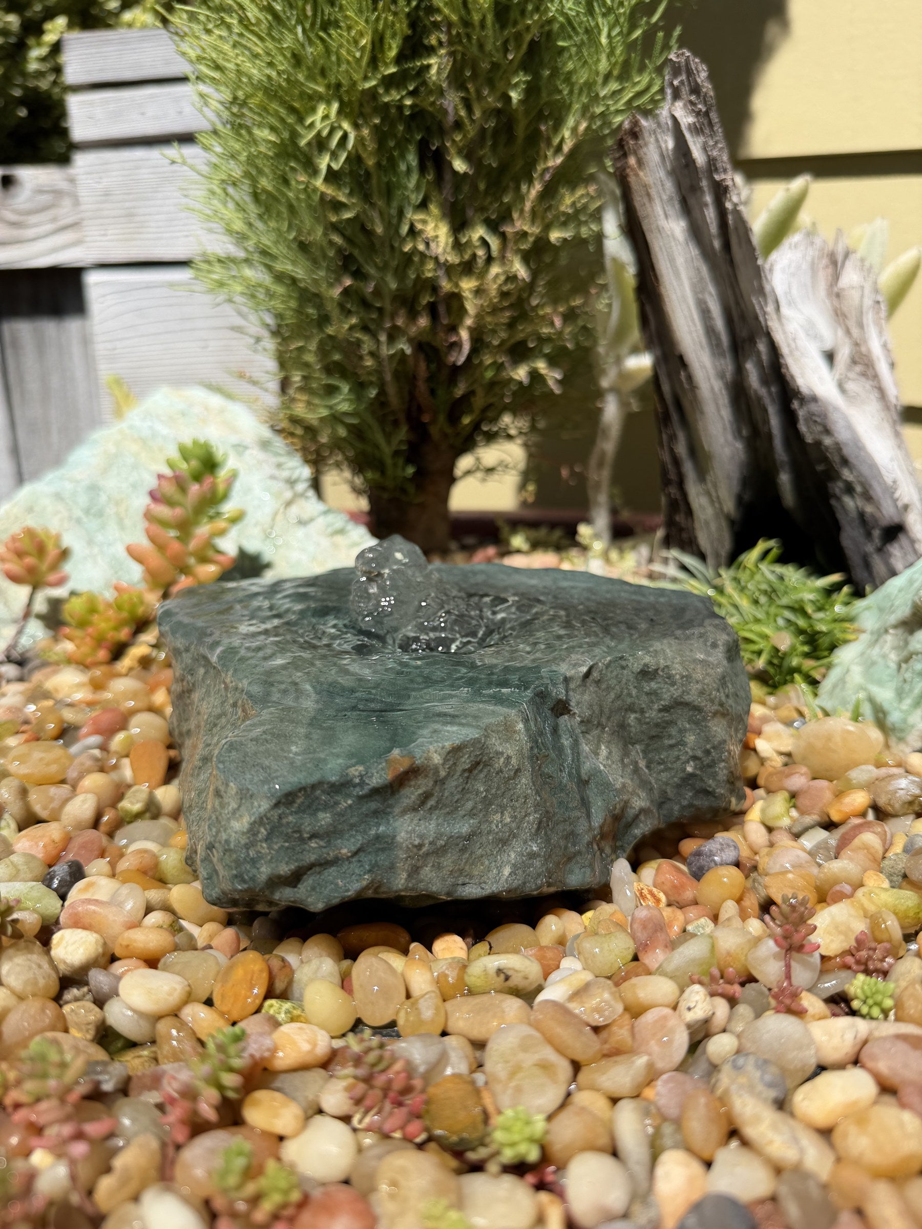 Hand-Polished Stone Bird Bath - Smooth River Rock for a Bubbling Fountain (7"x7"x2")