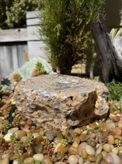 Drilled Rock Bird Bath Fountain - Natural Bubbling Stone for Hummingbirds (7"x6"x3")