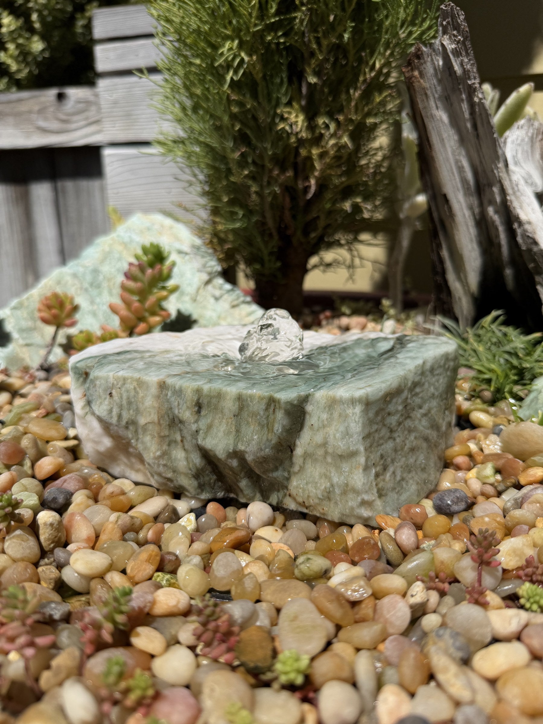 Hand-Polished Stone Bird Bath - Smooth River Rock for a Bubbling Fountain (7"x5"x2")