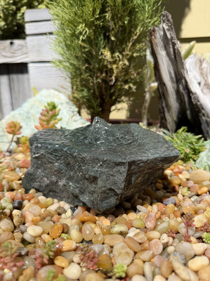 Hand-Polished Stone Bird Bath - Smooth River Rock for a Bubbling Fountain (6-1/2"x6"x2-1/2")