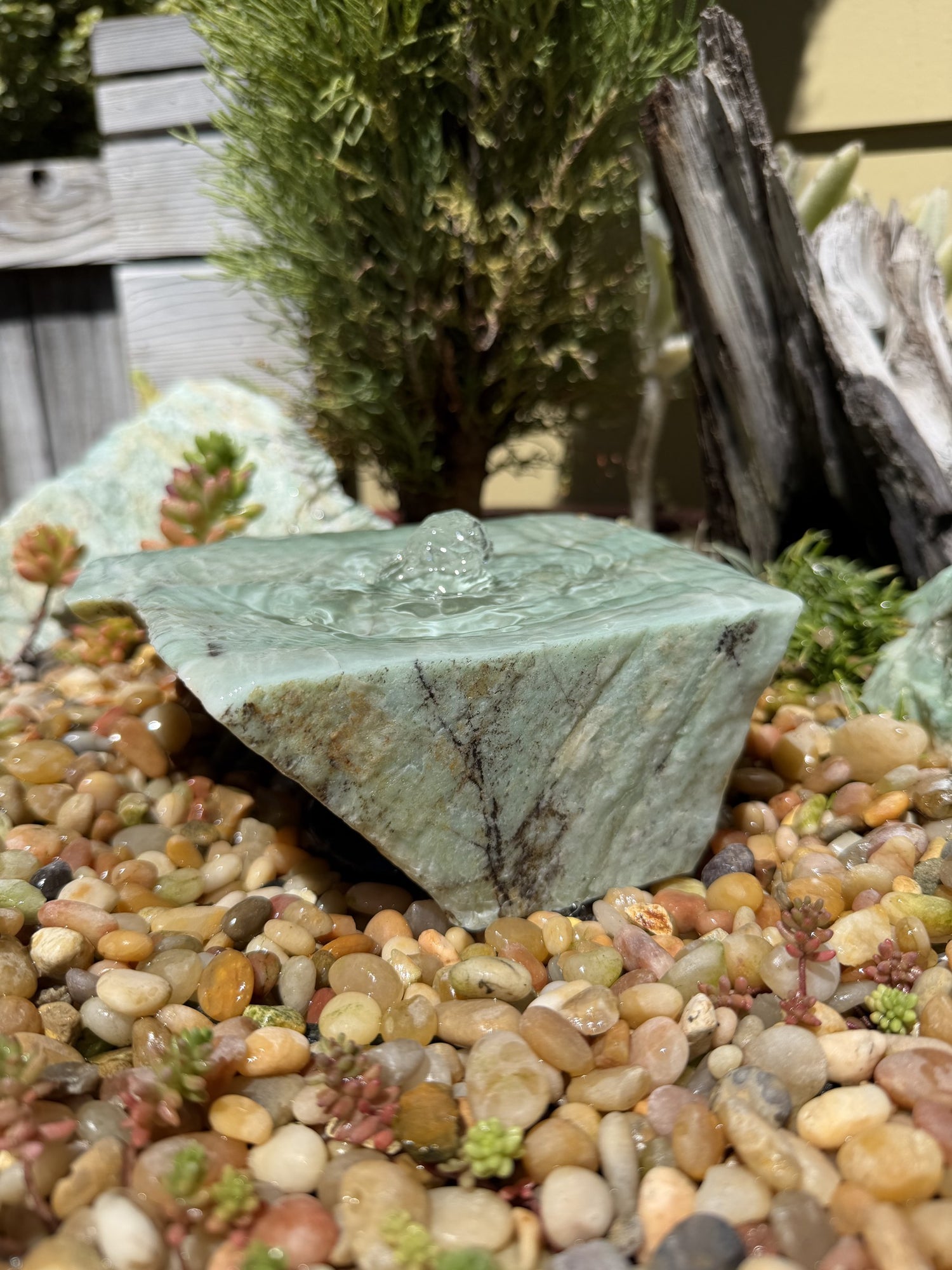 Hand-Polished Stone Bird Bath - Smooth River Rock for a Bubbling Fountain (7"x5-1/2"x2-1/2")
