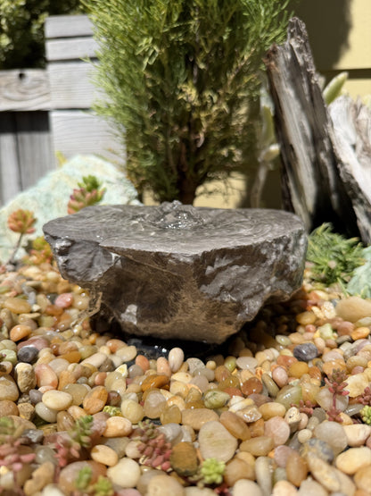 Hand-Polished River Stone Bird Bath - Smooth Polished Rock for a Bubbling Fountain (7"x6"x3")