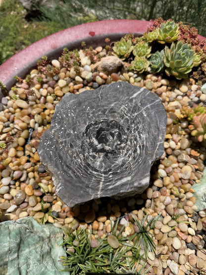 Hand-Polished Stone Bird Bath - Smooth River Rock for a Bubbling Fountain (7"x6"x3")