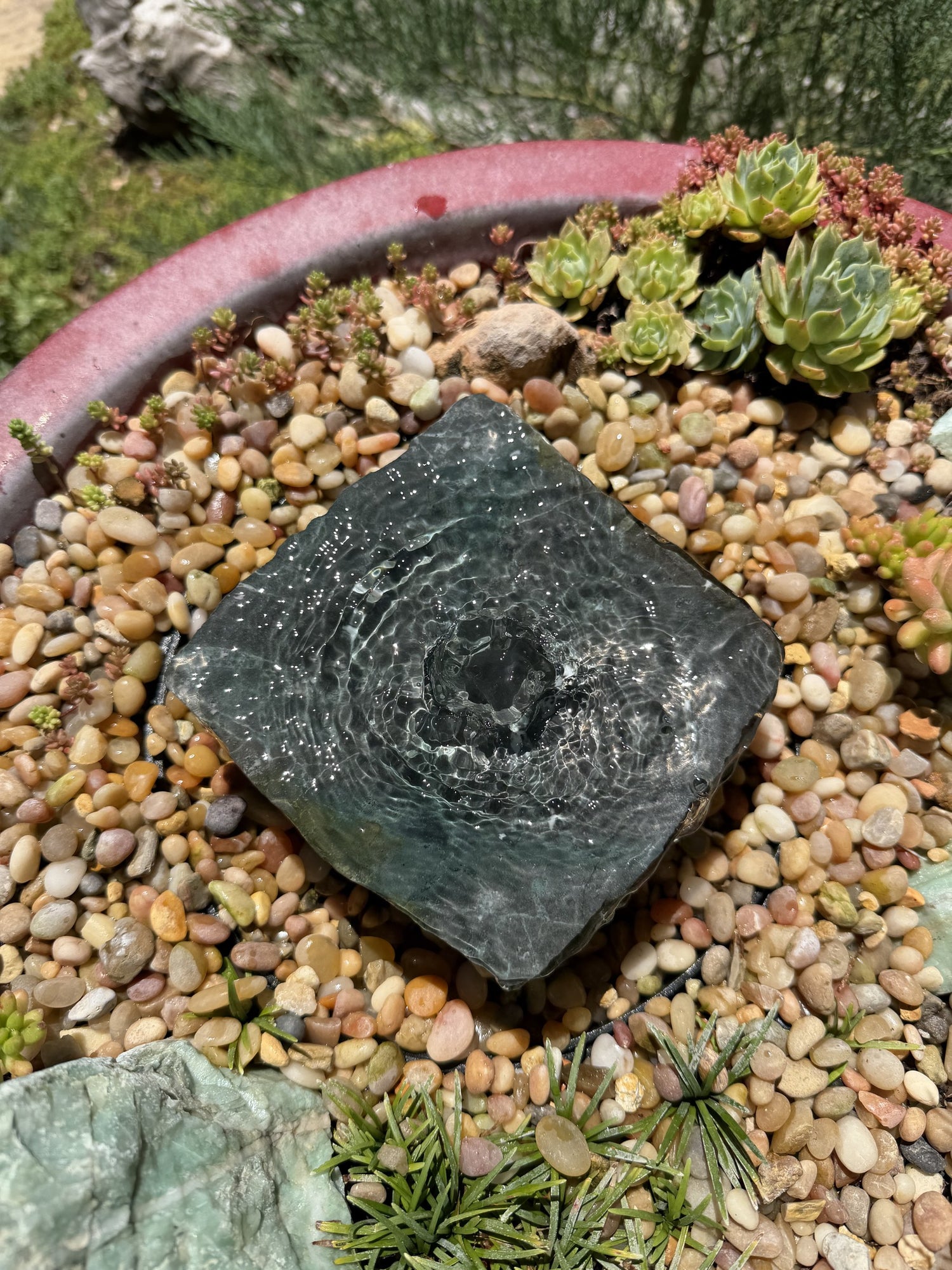 Hand-Polished Stone Bird Bath - Smooth River Rock for a Bubbling Fountain (6"x6"x2-1/2")