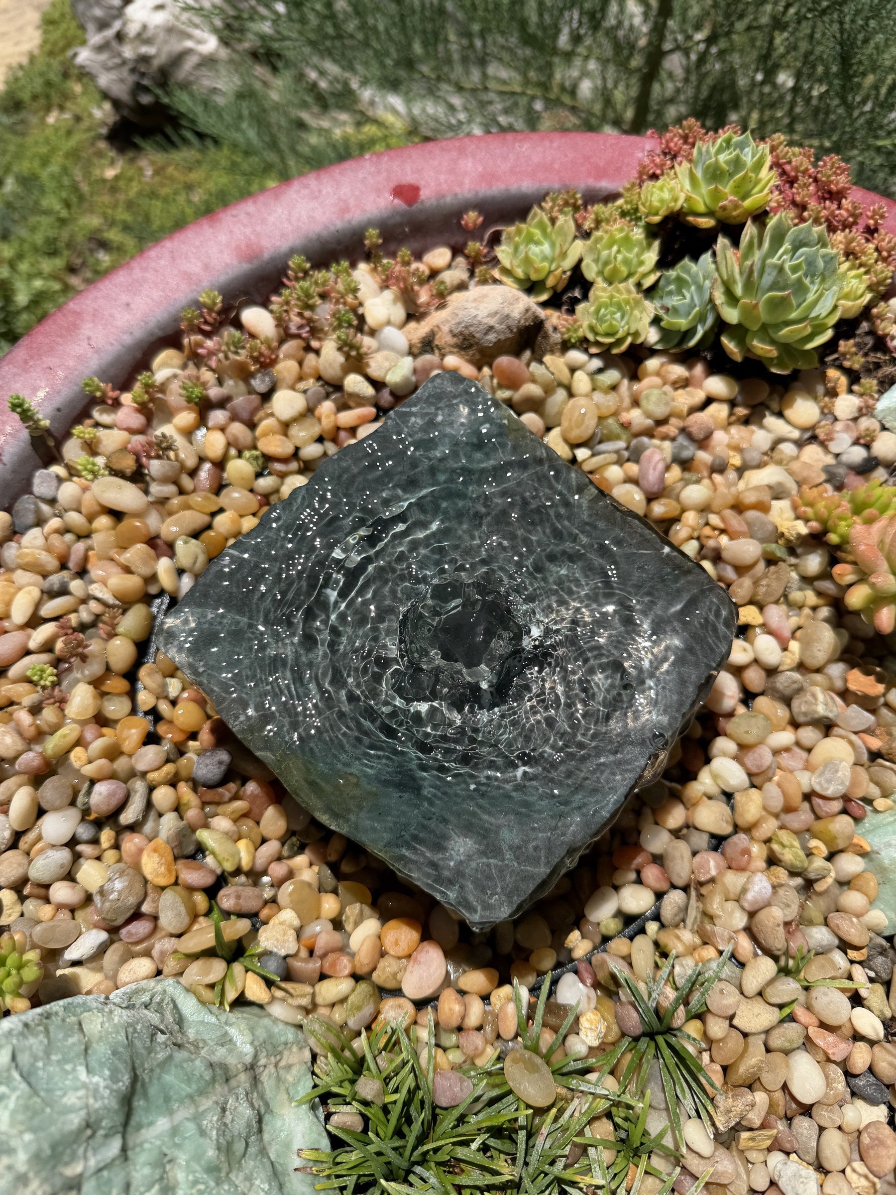 Hand-Polished Stone Bird Bath - Smooth River Rock for a Bubbling Fountain (6"x6"x2-1/2")