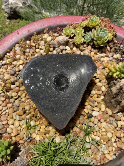 Hand-Polished Stone Bird Bath - Smooth River Rock for a Bubbling Fountain (7" wide)
