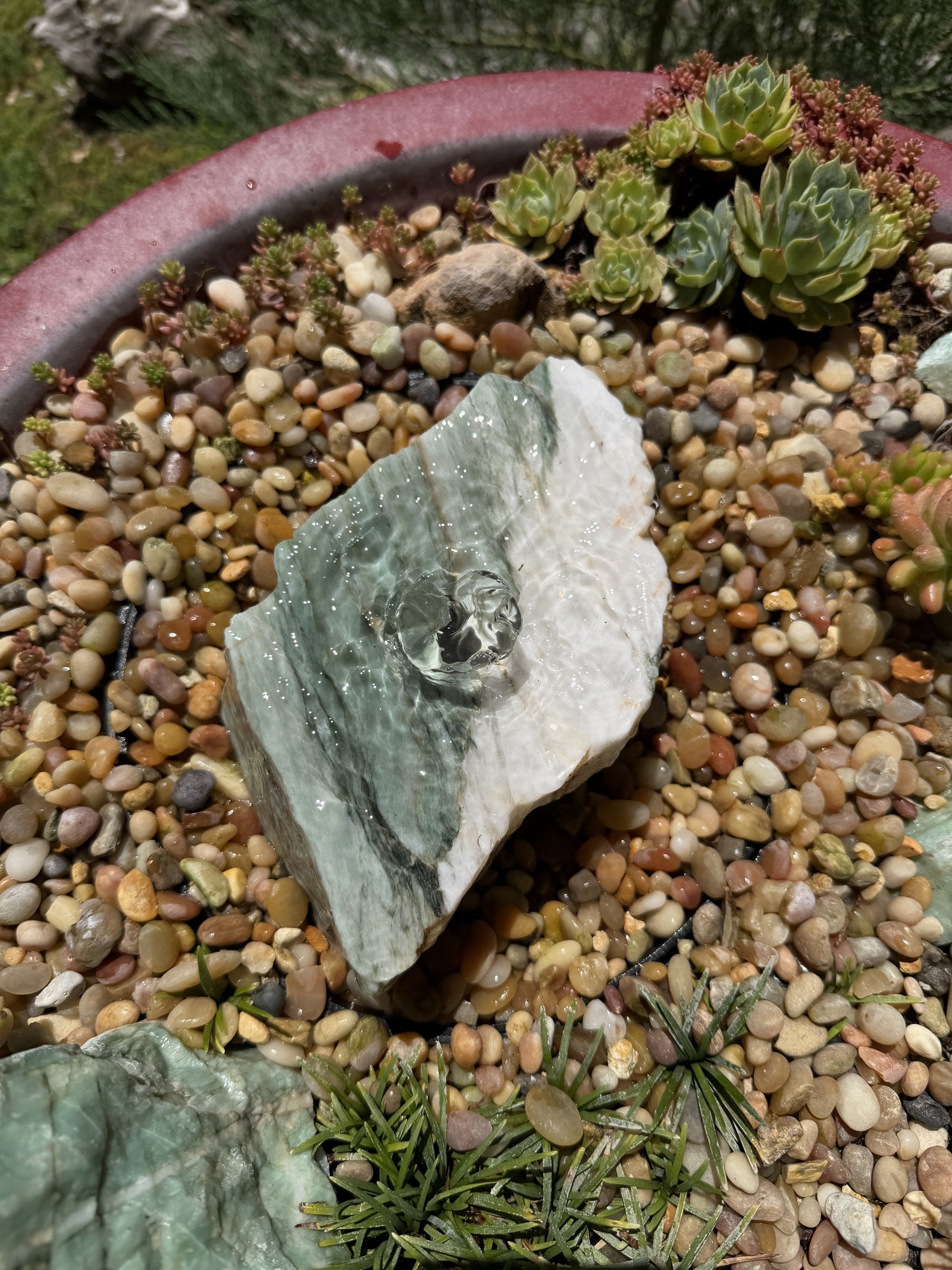 Hand-Polished Stone Bird Bath - Smooth River Rock for a Bubbling Fountain (7"x5"x2")