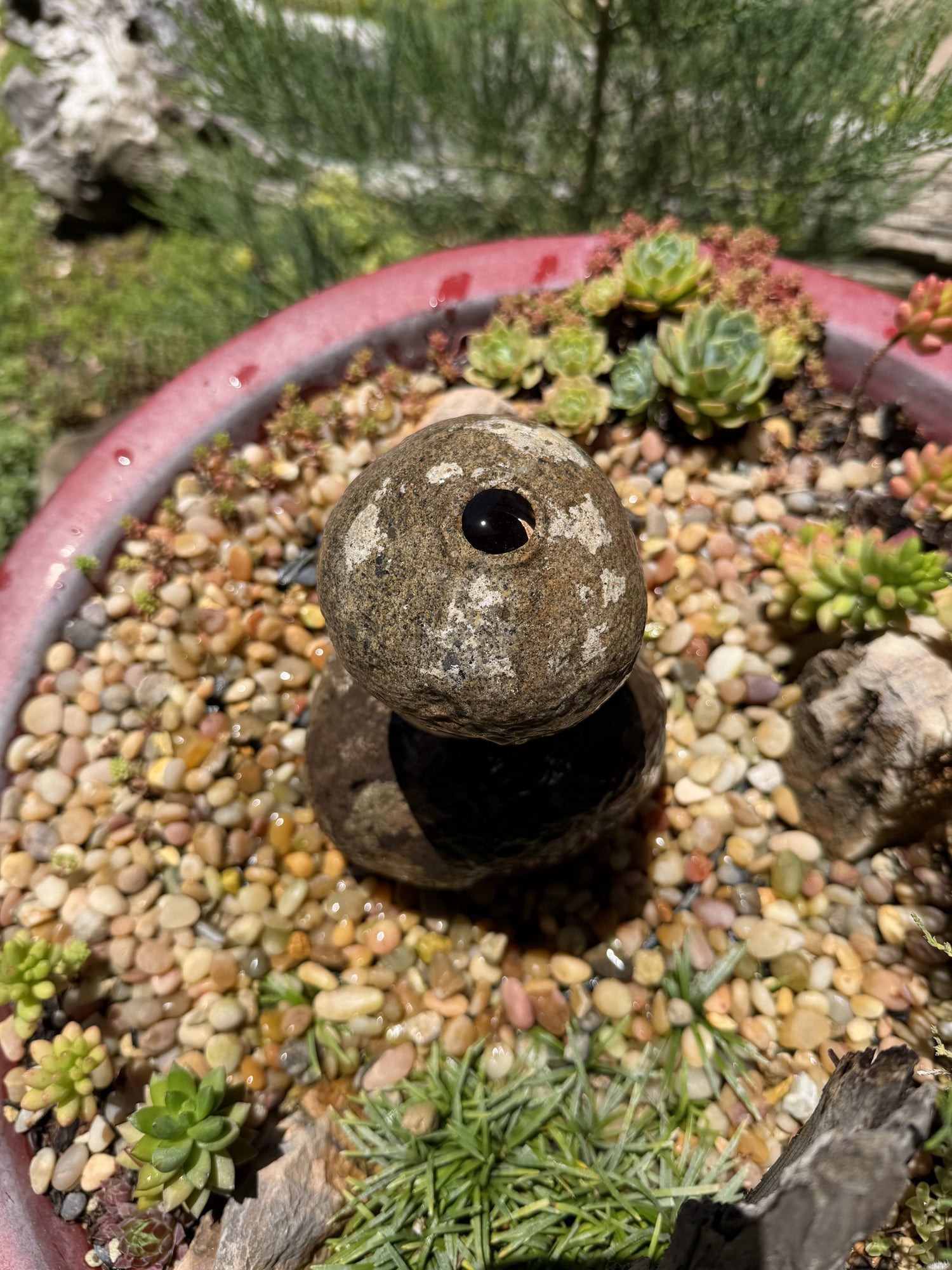 Stacked Rock Fountain - Natural Stone Rock Stack Water Feature for Garden &amp; Patio (6" wide, 7" tall)