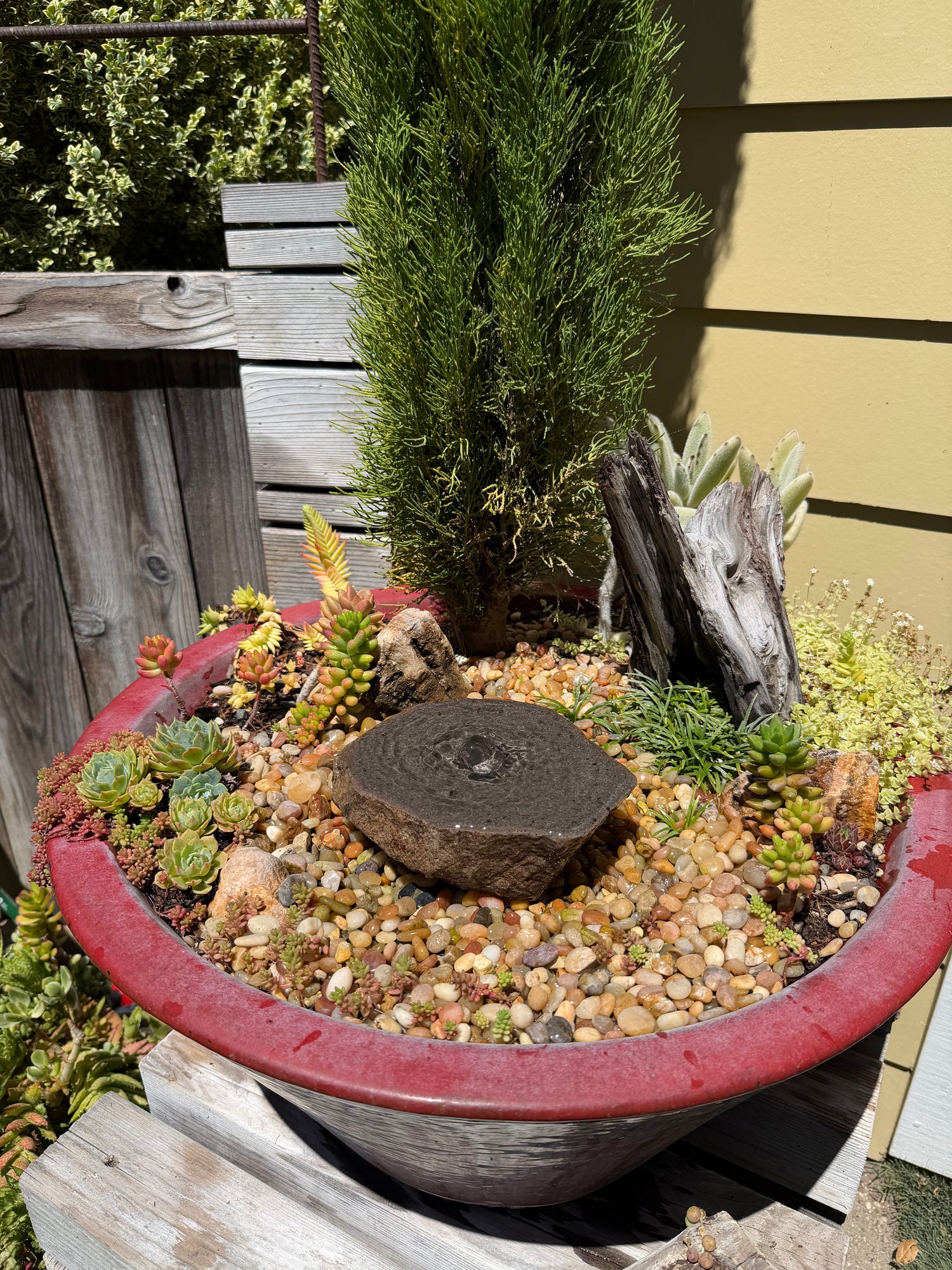 Hand-Polished Fountain Stone — 6-1/2"x6"x2" tall