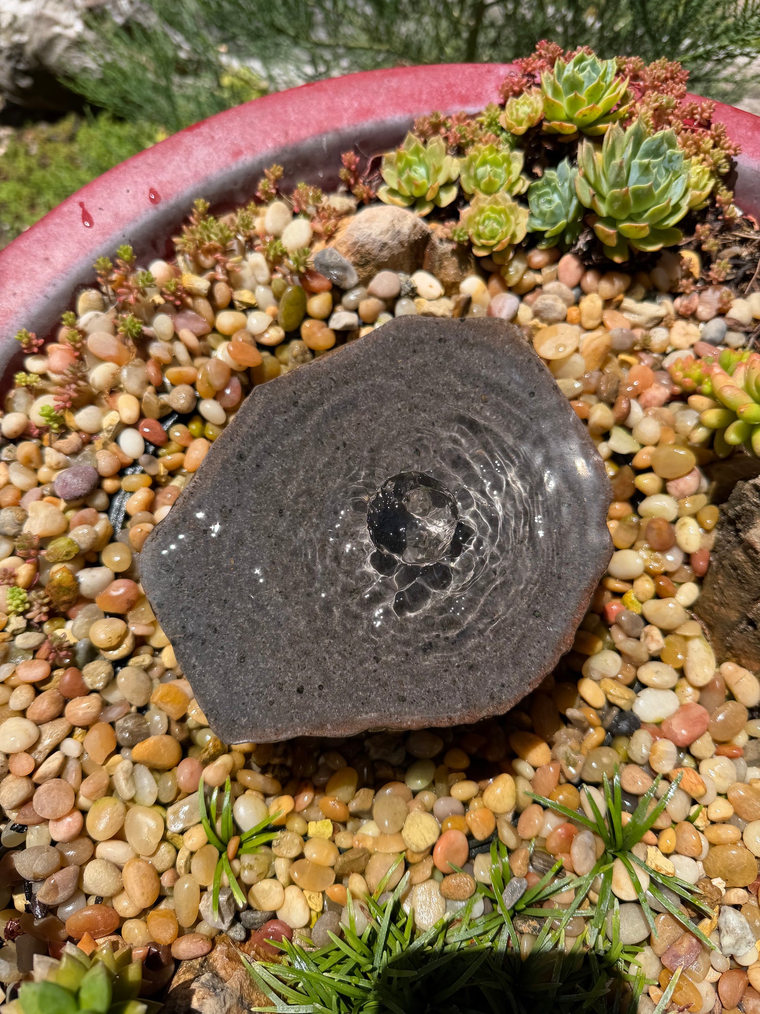 Hand-Polished Fountain Stone — 6-1/2"x6"x2" tall
